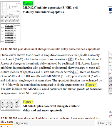 A click of the "Figure 3" link next to thumbnail highlights it in green, and similar elements are automatically highlighted in yellow.
